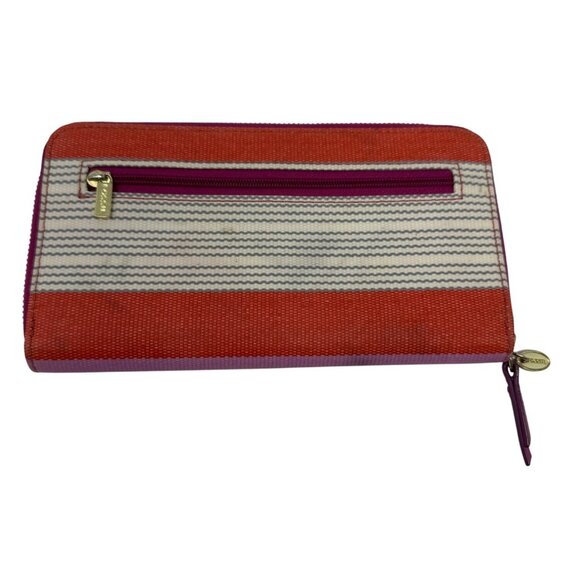 FOSSIL Keyper Coral White & Purple Stripe Clutch Wallet - Picture 1 of 10